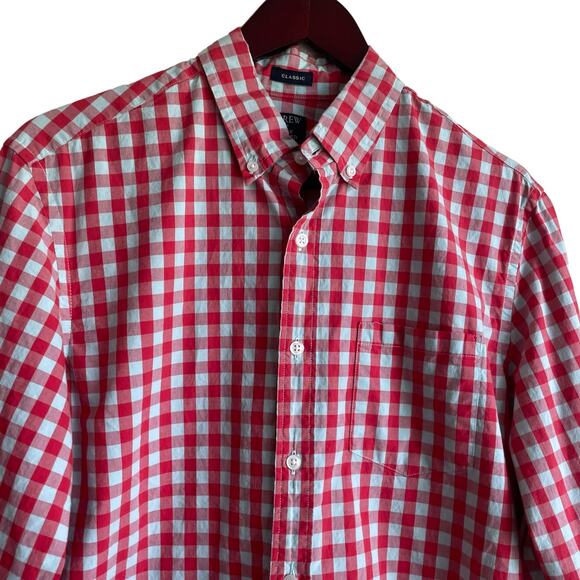 J Crew Mens Cotton Shirt Small Red Gray Buffalo Check Classic Preppy Clean Cut - Picture 11 of 11